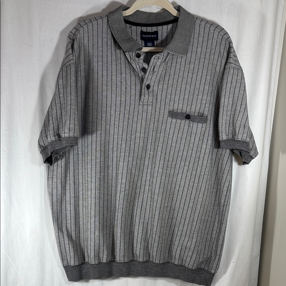 Harbor Bay Navy/Gray Striped Men's Polo Shirt